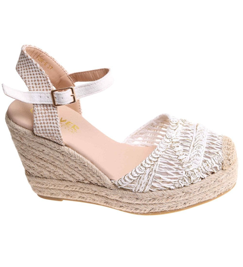 Sandały damskie na koturnie i platformie Białe espadryle /E7-1 17860 T582/