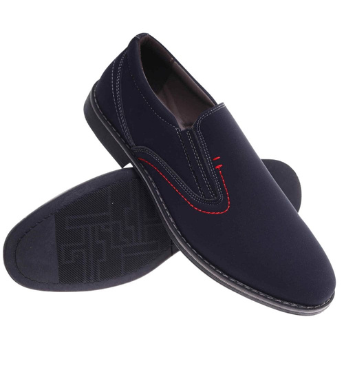 Wsuwane męskie półbuty granatowe pantofle /B4-2 15301 T356/