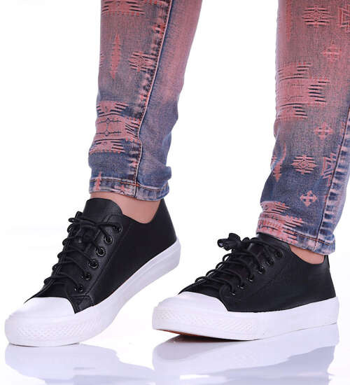 Ażurowe czarne trampki damskie /C7-3 12312 S191/