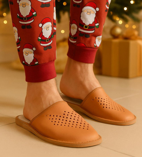 Skórzane męskie klapki domowe kapcie /E6-1 4832 S196/