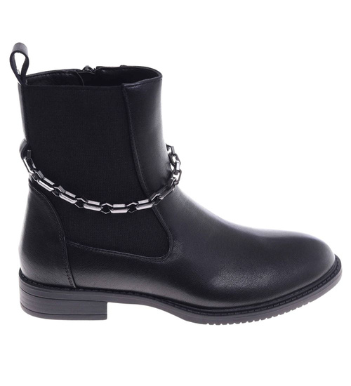 Kobiece czarne botki na niskim obcasie /A1-3 15248 T386/