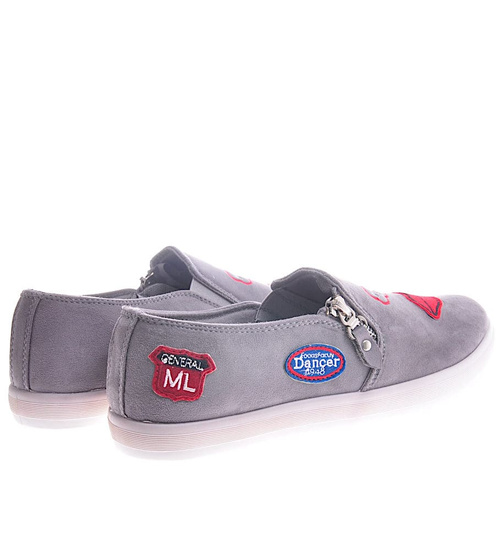 Zamszowe szare trampki slip on z ustami /G12-3 11961 S196/