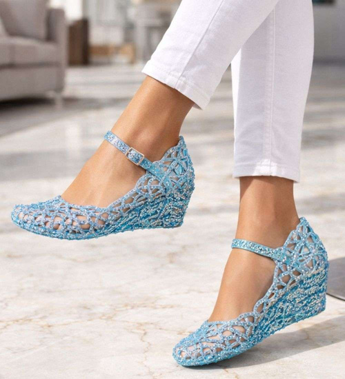 Wodoodporne sandały na koturnie Baby Blue Niebieskie /H2 14568 T890/