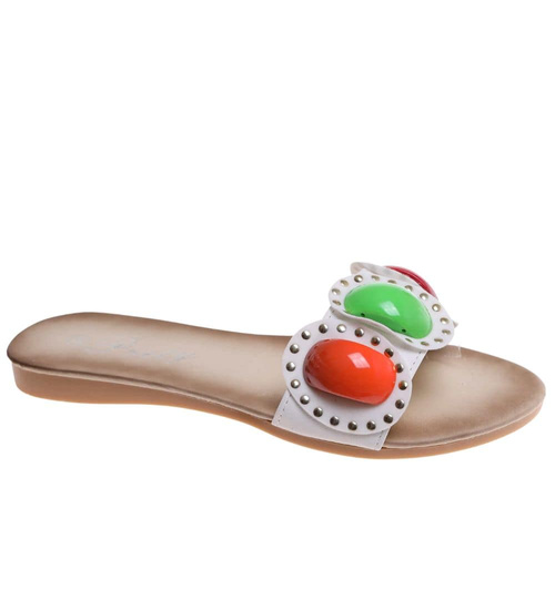 Białe damskie klapki płaskie /G8-1 11719 T097/