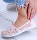 Przewiewne damskie tenisówki slip on z koronki Różowe /G9-2 14550 S154/