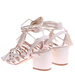 Beżowe sandały na grubym obcasie Lace up /G1-3 16178 G132/