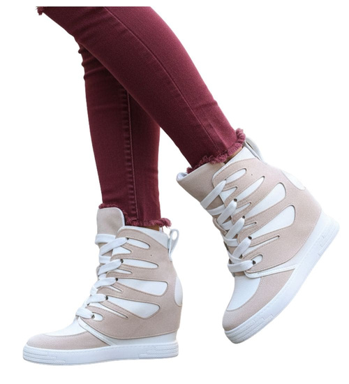 Biało beżowe trampki sneakersy na koturnie Seastar /G6-2 14902 T937/