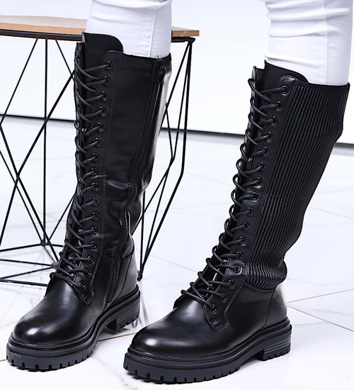 Wysokie czarne damskie glany trapery /D9-1 18199 G332/