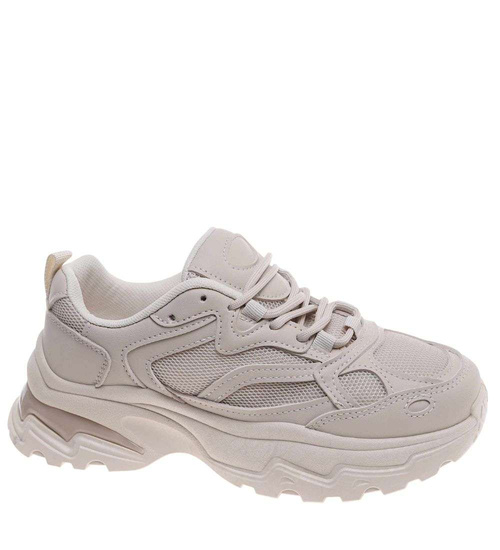 Damskie buty sportowe beżowe na platformie /A5-2 18656 S242/