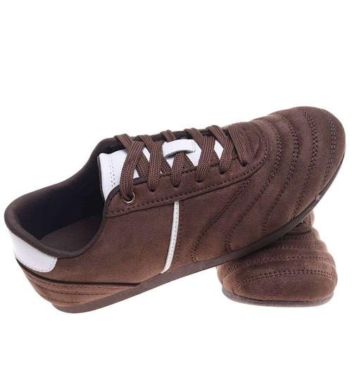 Czekoladowe sneakersy damskie zamszowe /B4-3 18799 W282/