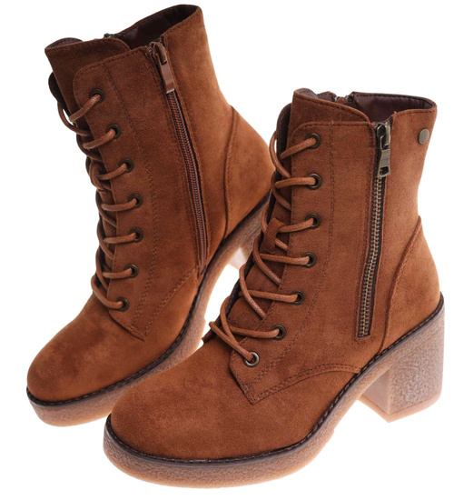 Karmelowe botki trapery na obcasie /F10-1 18231 W395/