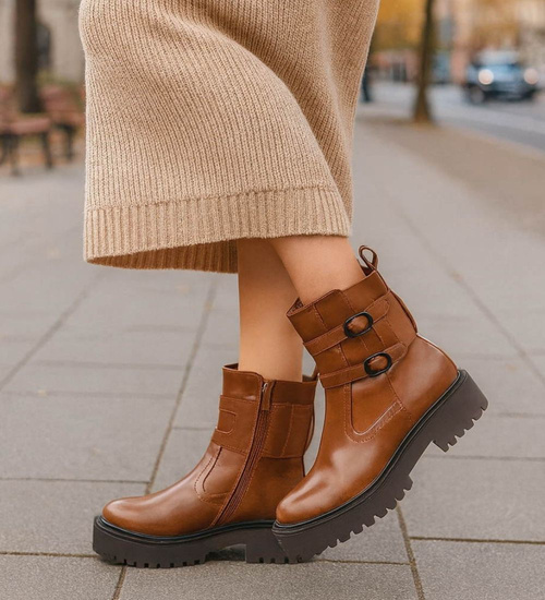 Zimowe brązowe botki na platformie /F3-2 18510 T386/