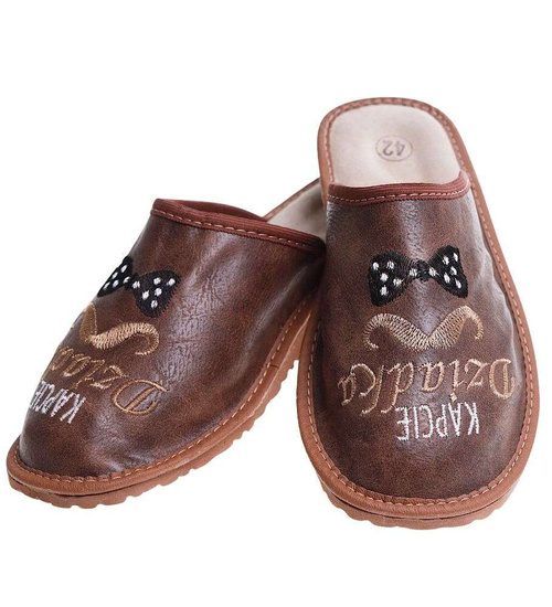 Skórzane brązowe kapcie dla dziadka /G9-1 7375 S199/