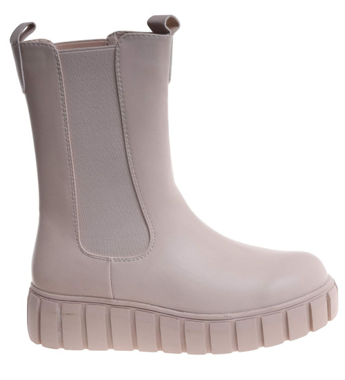 Beżowe botki sztyblety z wysoką cholewką /D2-1 18427 T292/