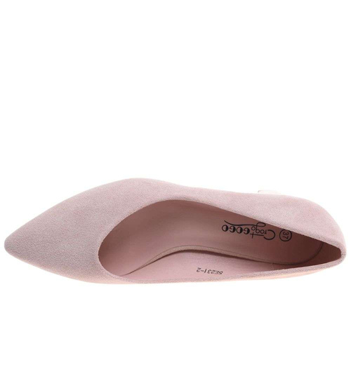 Beżowe czółenka na niskim obcasie Pointy Toe /D5-3 18805 T381/