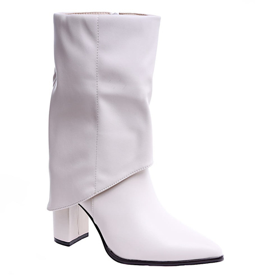 Damskie kozaki na obcasie beżowe /A6-1 14740 S895/