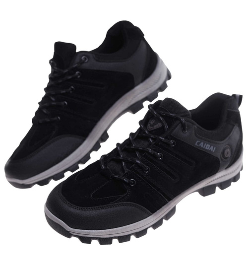 Sznurowane czarne męskie buty trekkingowe /F3-1 18103 S396/
