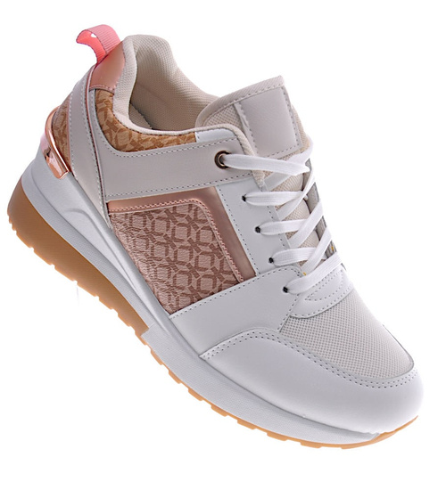 Białe trampki sneakersy na niskim koturnie /E8-2 12943 T595/