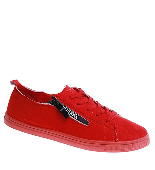 Sznurowane czerwone trampki damskie /D9-2 11656 T190/