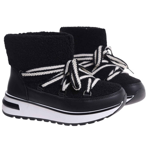 Zimowe botki śniegowce z futerkiem Czarne /A2-1 18568 W341/