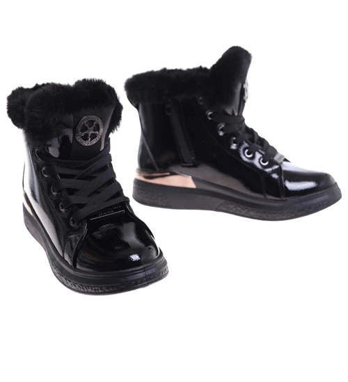 Czarne zimowe trampki z futerkiem /E10-2 18336 T411/