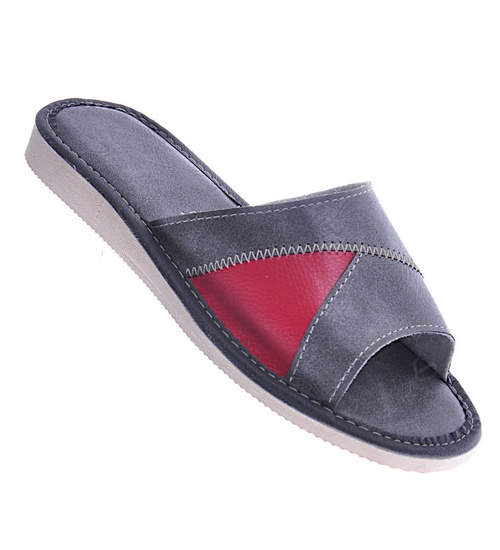 Szare skórzane klapki domowe /A4-1 12554 M192/