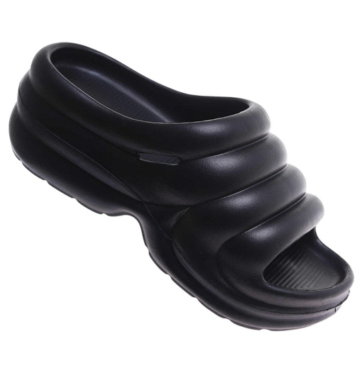 Plażowe czarne klapki basenowe na platformie /G2-1 17702 G181/