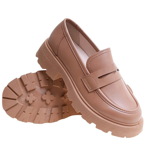 Beżowe półbuty damskie na platformie /A1-2 17202 T234/