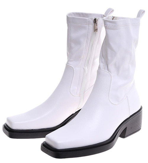 Białe botki damskie na niskim obcasie /E3-2 +i5-2 16858 G284 +H2/