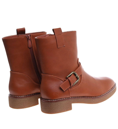 Karmelowe botki damskie z klamerkami /i5-3 h2 18398 W288/
