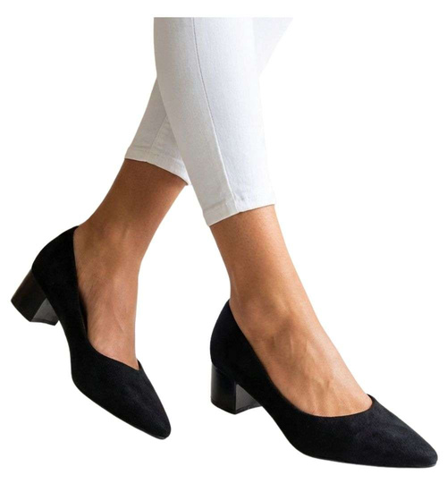 Czarne czółenka na niskim obcasie Pointy Toe /F5-3 18807 T381/