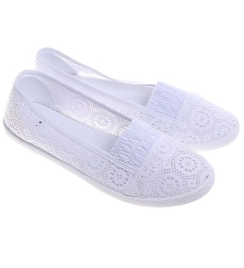 Białe ażurowe tenisówki damskie /B2-2 16473 S292/