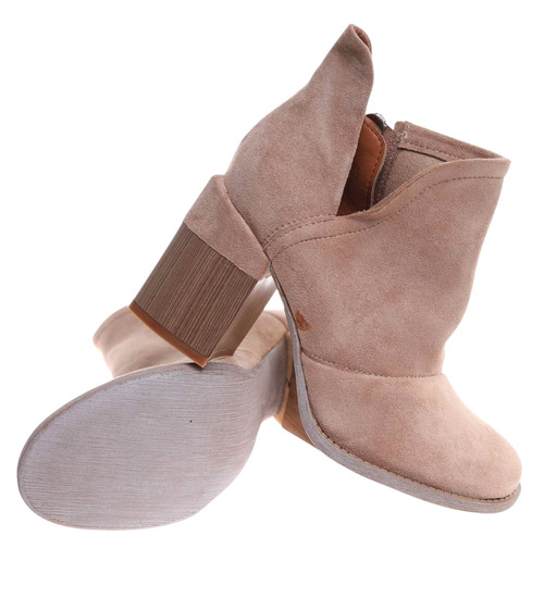 Botki damskie na szerokim słupku Khaki /D1-2 +H2 7050 T198/
