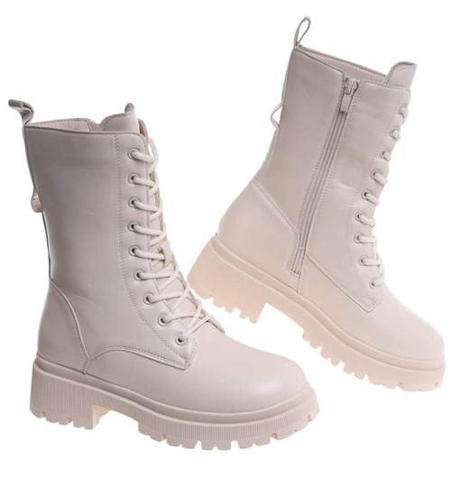 Beżowe zimowe botki trapery glany z futerkiem /A2-1 18524 T482/