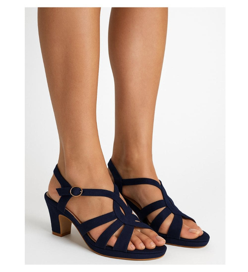 Sandały damskie Granatowe sandały na grubym obcasie /D4-1 17810 G185 +h2/