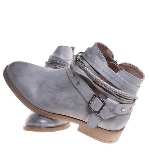 Srebrne damskie botki z wyciętą cholewką /D3-3 18515 T198/