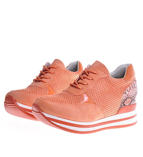 Pomarańczowe trampki na koturnie /D2-3 12393 S394/