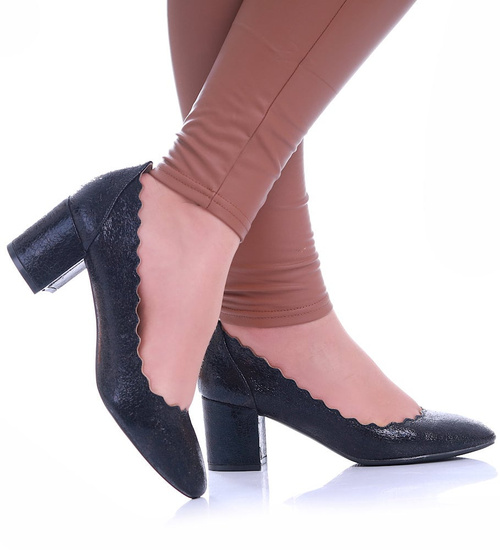 Czarne czółenka na grubym obcasie /E2-3  17146 T185/