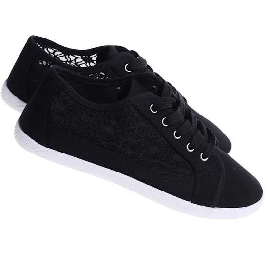 Czarne ażurowe koronkowe tenisówki /E10-2 17337 T137/