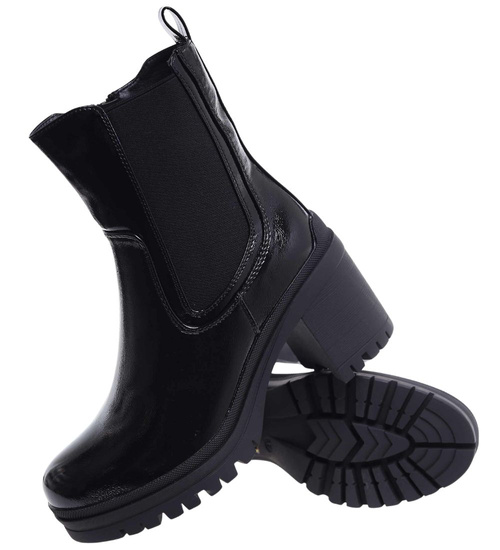 Czarne botki na grubym obcasie i platformie /C5-3 18312 T432/