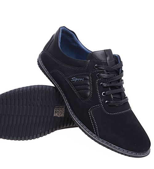 Sznurowane męskie półbuty czarne pantofle /B5-1 16030 T333/