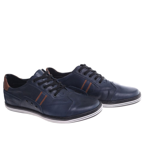 Męskie granatowe półbuty ze skóry naturalnej ost457