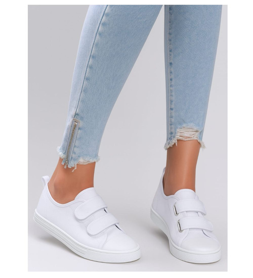 Białe damskie trampki z tkaniny na rzepy /D2-3 15804 T154/