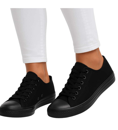 Czarne sznurowane damskie trampki /B3-2 16401 G168/