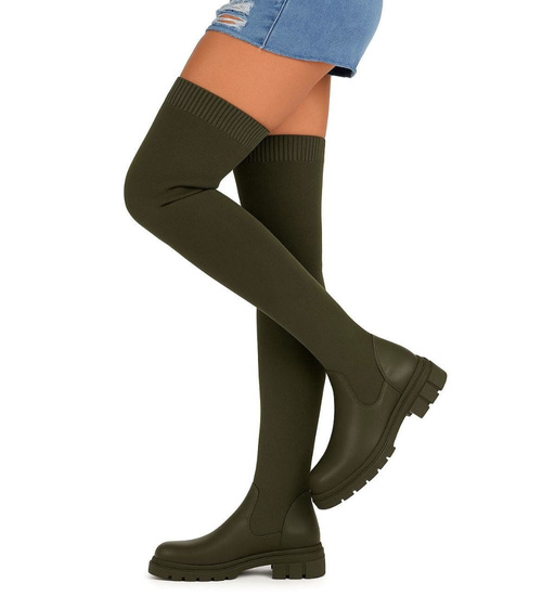 Kozaki muszkieterki elastyczne wysokie oliwkowe /F6-1 18074 T380/