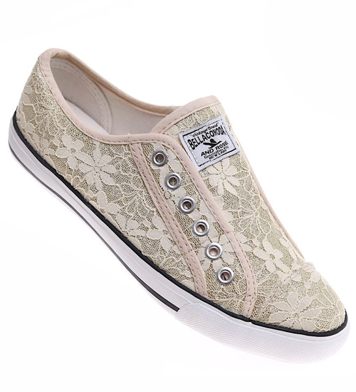 Wsuwane złote trampki damskie /E3-1 16495 G8-6/