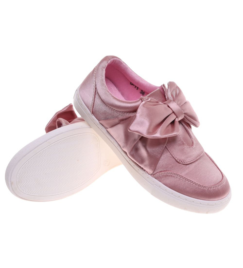 Wsuwane różowe damskie sneakersy z kokardą ost509