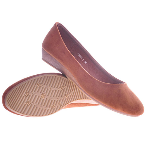 Damskie brązowe balerinki na niskim koturnie /F10-2 12556A T218/