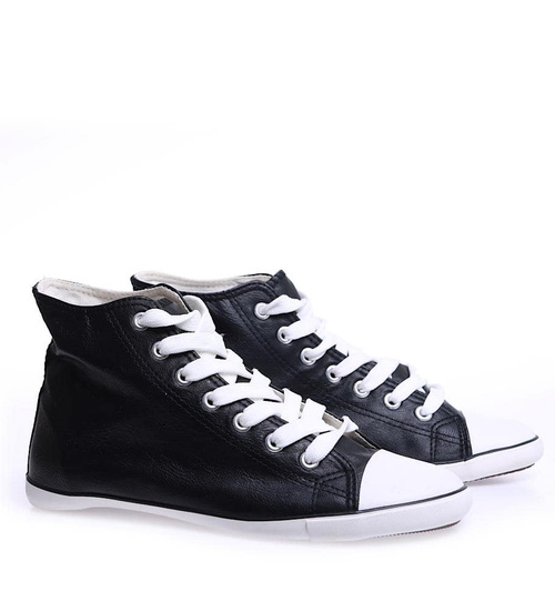 Czarne trampki damskie z wysoką cholewką /E5-2 15283 S097/