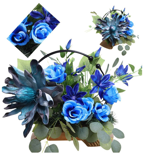 Duży stroik Niebieskie kwiaty KOMP145 M600